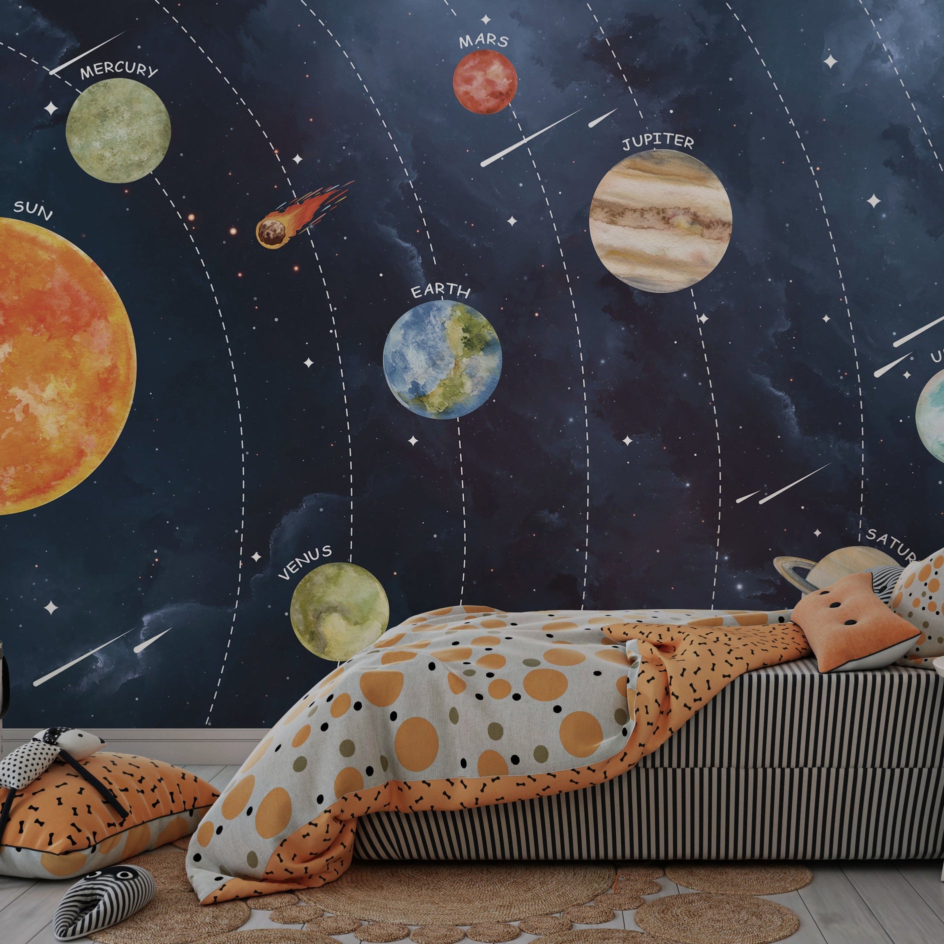 Planets: Kids Room Wallpaper Mural – Explore the Cosmos - GraffitiWallArt