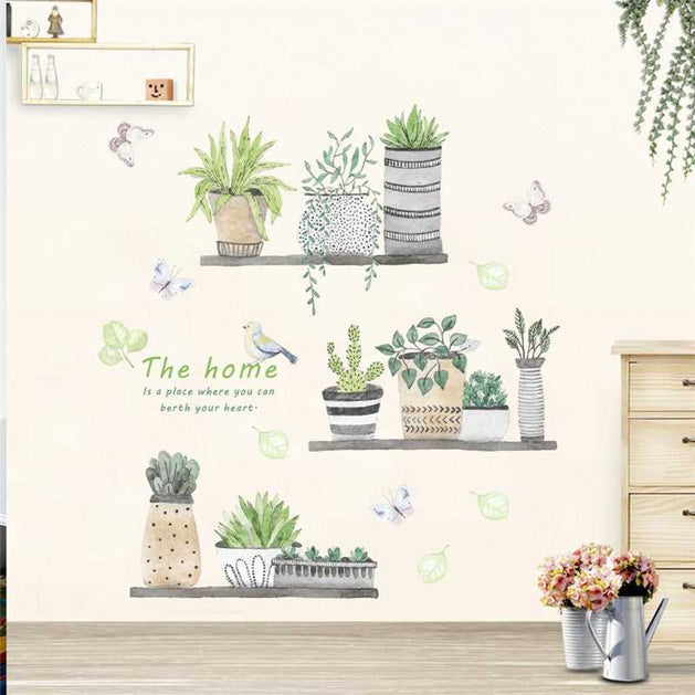 Plant Wall Stickers Set - Bonsai Flowers Tree Decals-GraffitiWallArt