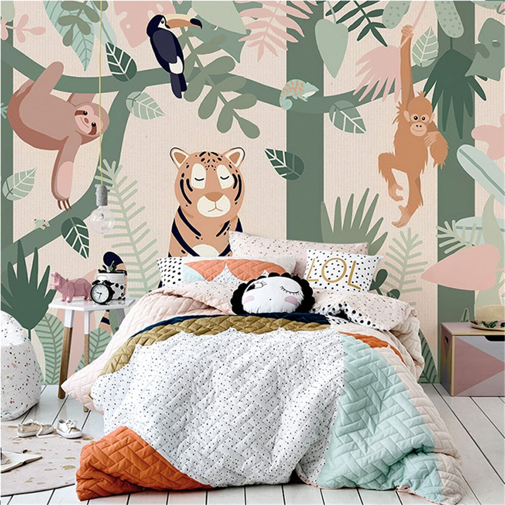 Playful Jungle Friends Wallpaper-GraffitiWallArt