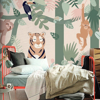 Playful Jungle Friends Wallpaper-GraffitiWallArt