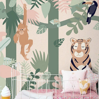 Playful Jungle Friends Wallpaper-GraffitiWallArt