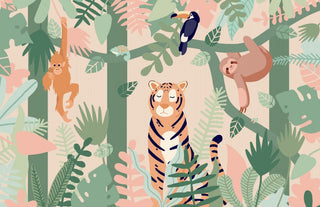 Playful Jungle Friends Wallpaper-GraffitiWallArt