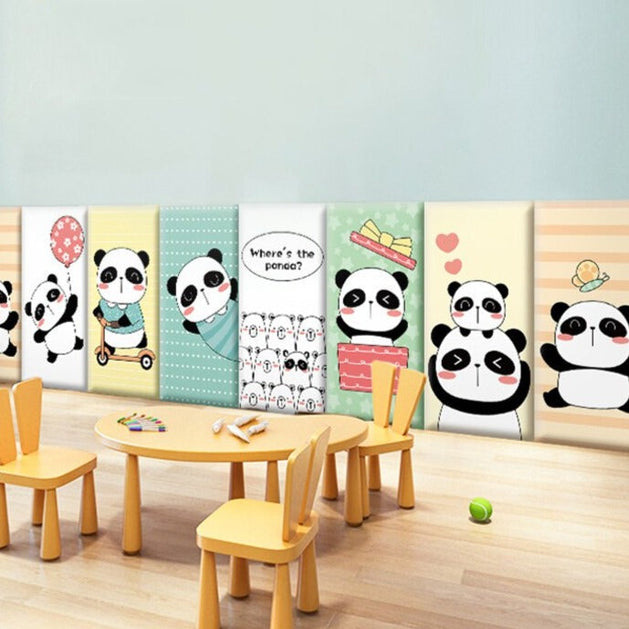 Playful Jungle Pandas Kids Wall Padded Safety Cushions-GraffitiWallArt