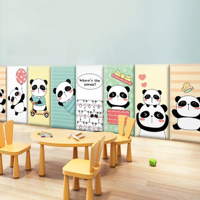 Playful Jungle Pandas Kids Wall Padded Safety Cushions-GraffitiWallArt