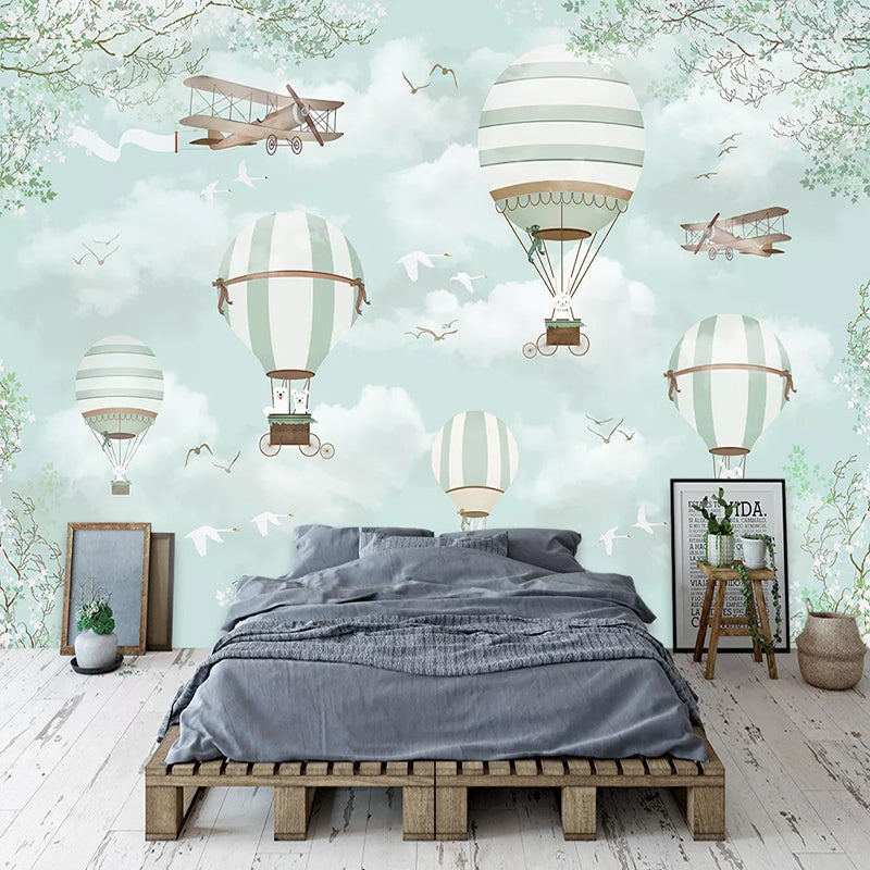 Polar Bears Flying on Air Balloons Nursery Wallpaper-GraffitiWallArt