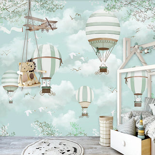 Polar Bears Flying on Air Balloons Nursery Wallpaper-GraffitiWallArt