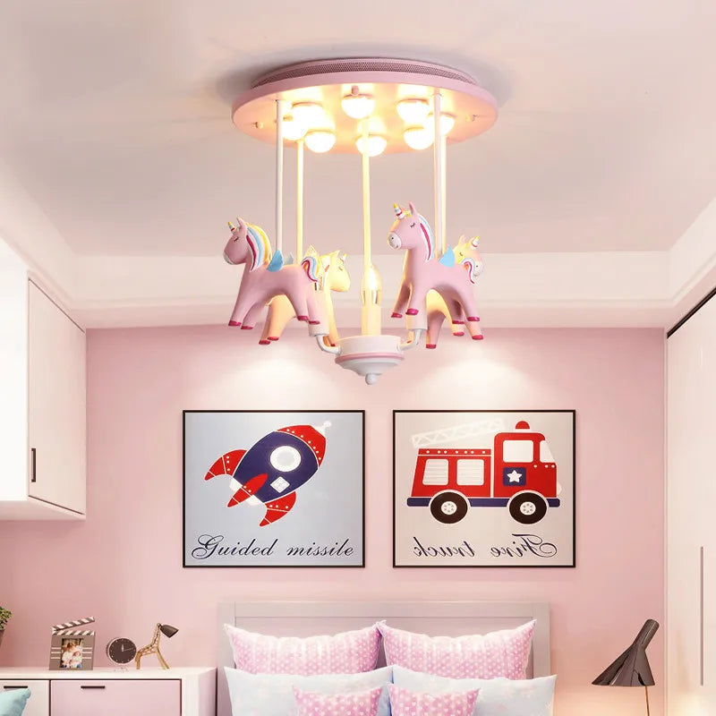 Pony Merry Go Round Pink Ceiling Light-GraffitiWallArt