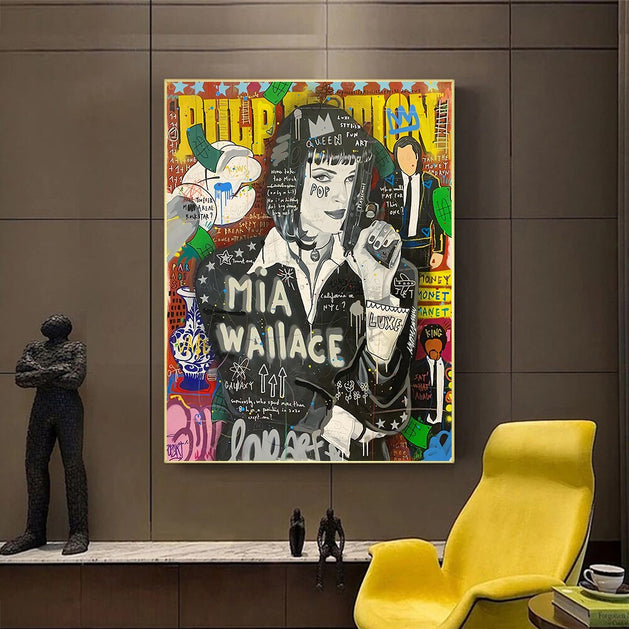 Pulp Fiction Mia Wallace Painting Character Graffiti Canvas Painting Poster-GraffitiWallArt