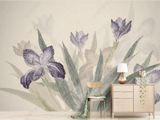 Purple Tropical Flowers Wallpaper Mural-GraffitiWallArt