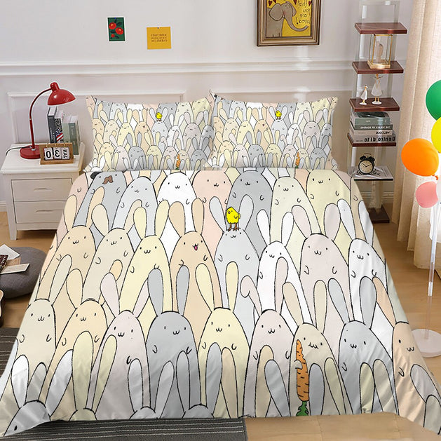 Rabbit Bedding Set: Comfortable Kids Room Bedding-GraffitiWallArt