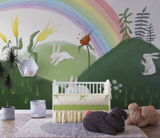 Rabbit in Garden - Kids Room Wallpaper Mural-GraffitiWallArt