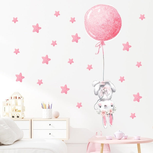 Rabbit with Balloons Wall Decal: Playful Design-GraffitiWallArt