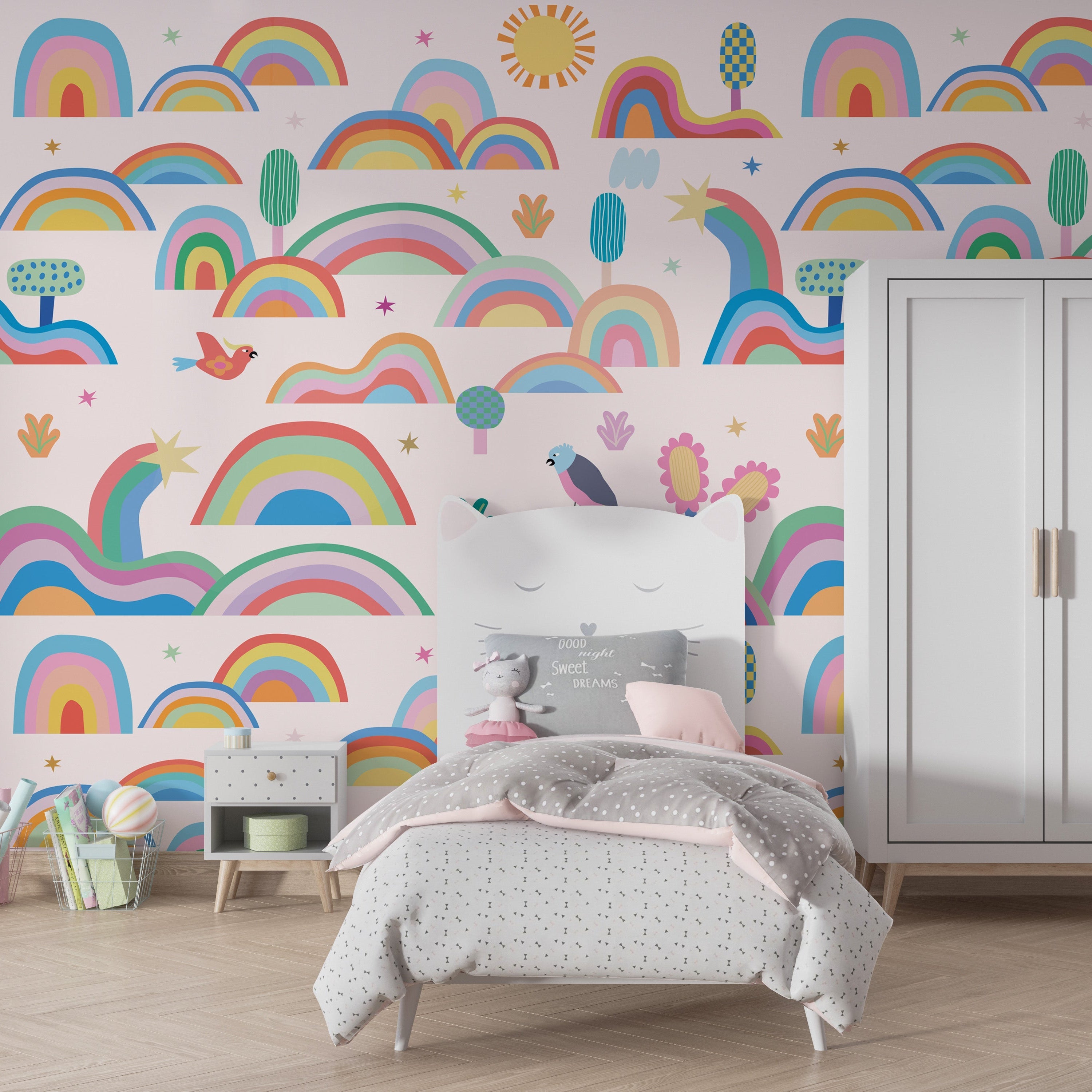 Rainbow City - Kids Room Wallpaper Mural-GraffitiWallArt
