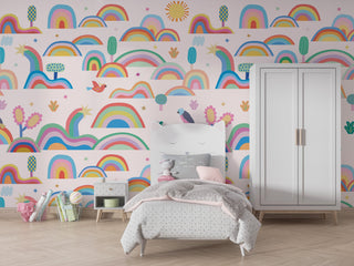 Rainbow City - Kids Room Wallpaper Mural-GraffitiWallArt