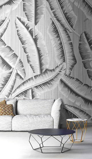 Retro Black Leaves Wallpaper Mural-GraffitiWallArt