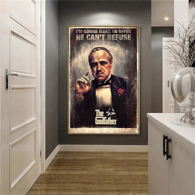 Retro Godfather Movie Poster - Canvas Print for Living Room Decor-GraffitiWallArt