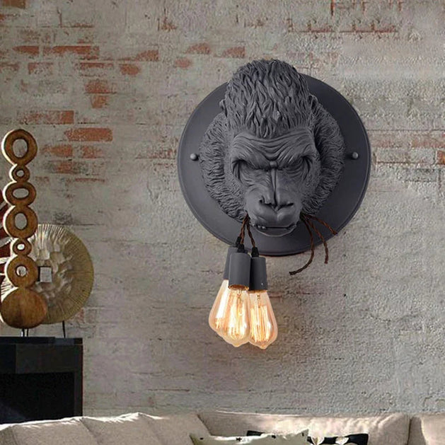 Retro Resin Gorilla Wall Lamp Decor-GraffitiWallArt