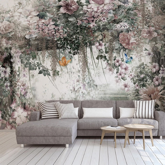 Retro Vine Flowers Wallpaper for Home Wall Decor-GraffitiWallArt