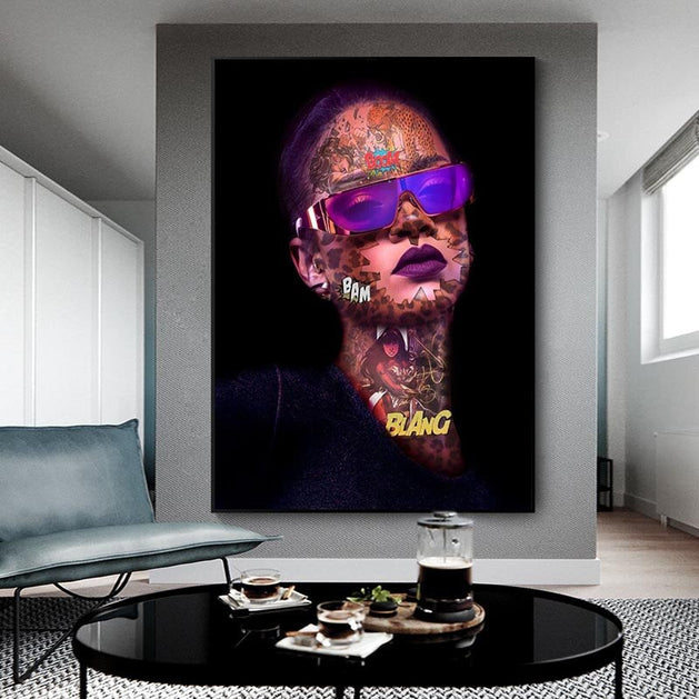 Rihanna Singer HipHop Canvas Wall Art-GraffitiWallArt