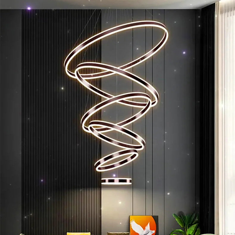 Rings LED Staircase Chandelier: Unparalleled Elegance-GraffitiWallArt