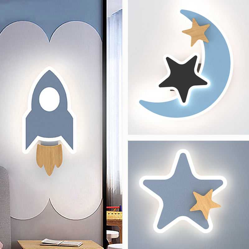 Rocket Moon Star Wall Lamp | Kid's room Lighting Decor-GraffitiWallArt