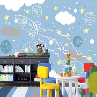 Rocket to Space Sketch Nursery Wallpaper-GraffitiWallArt