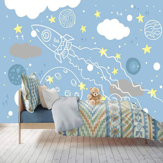 Rocket to Space Sketch Nursery Wallpaper-GraffitiWallArt