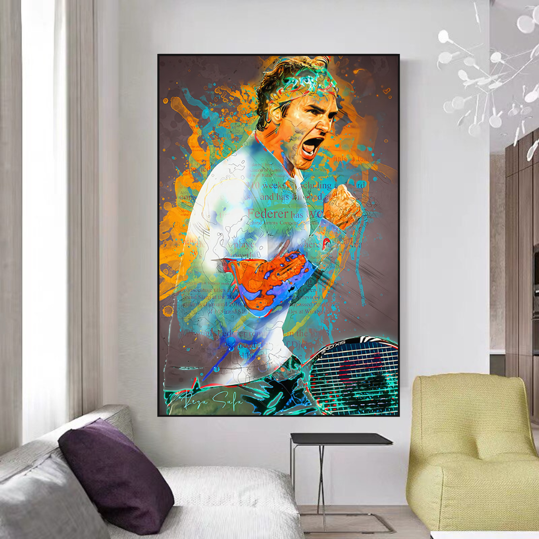 Roger Federer Tennis Legend Canvas Wall Art-GraffitiWallArt