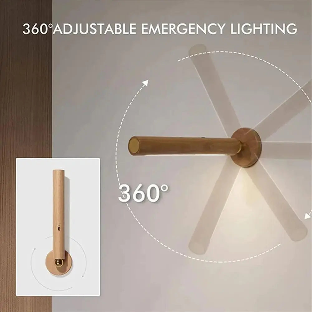 Rotatable Oak Wood 360° Wall Light USB Chargeable-GraffitiWallArt