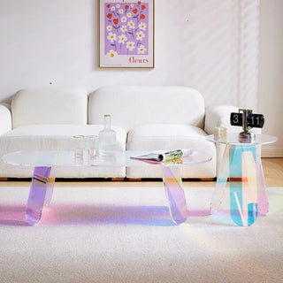 Round Acrylic Rainbow Coffee Tables Set-GraffitiWallArt