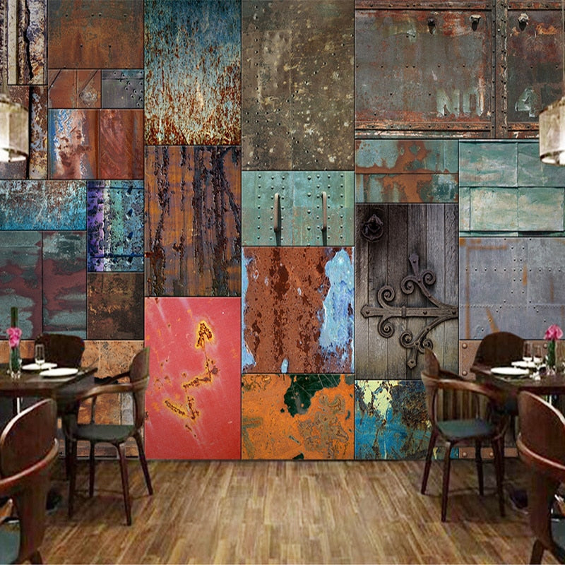 Rustic Elegance: European Style Iron Sheet Rust Wallpaper-GraffitiWallArt