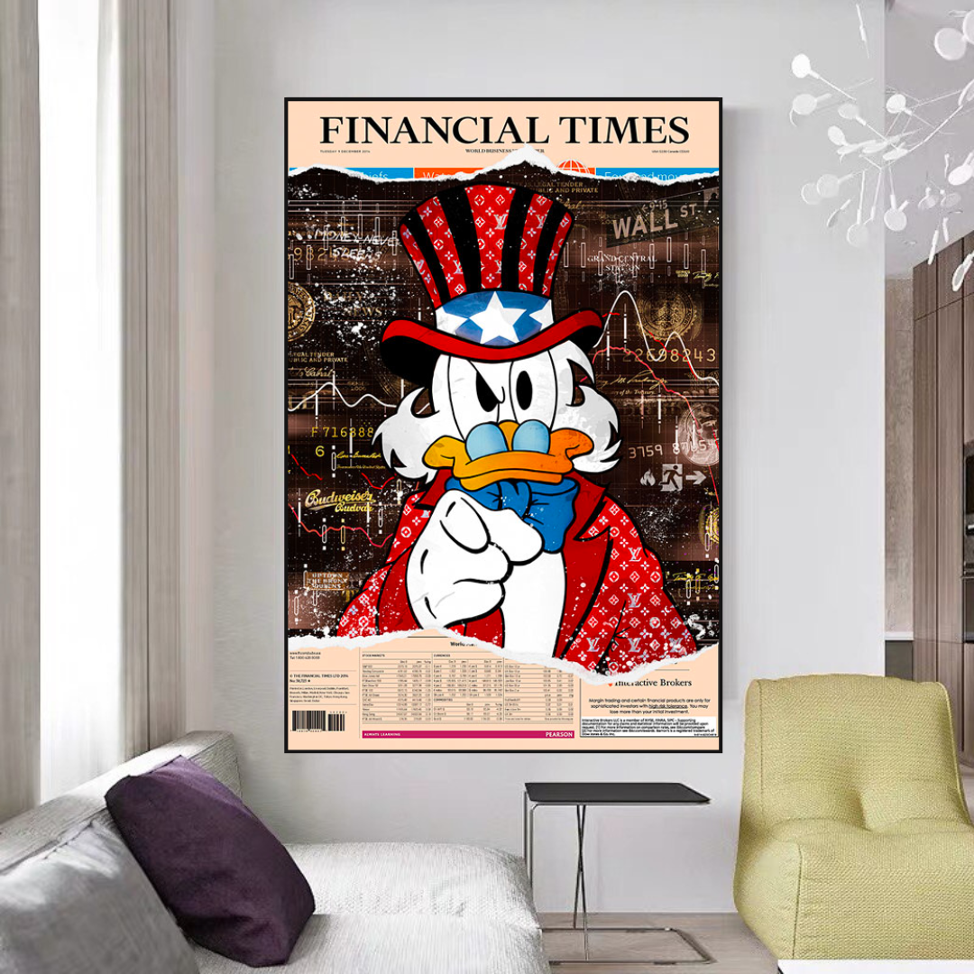Scrooge McDuck Canvas Wall Art - Financial Times-GraffitiWallArt