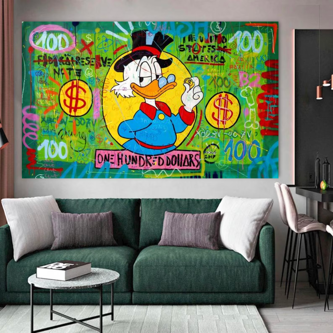 Scrooge McDuck One Dollar Money Canvas Wall Art-GraffitiWallArt