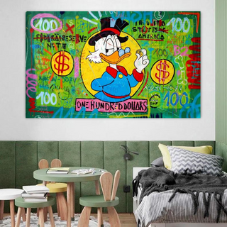 Scrooge McDuck One Dollar Money Canvas Wall Art-GraffitiWallArt