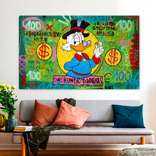 Scrooge McDuck One Dollar Money Canvas Wall Art-GraffitiWallArt