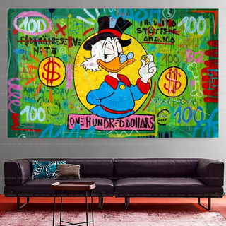 Scrooge McDuck One Dollar Money Canvas Wall Art-GraffitiWallArt