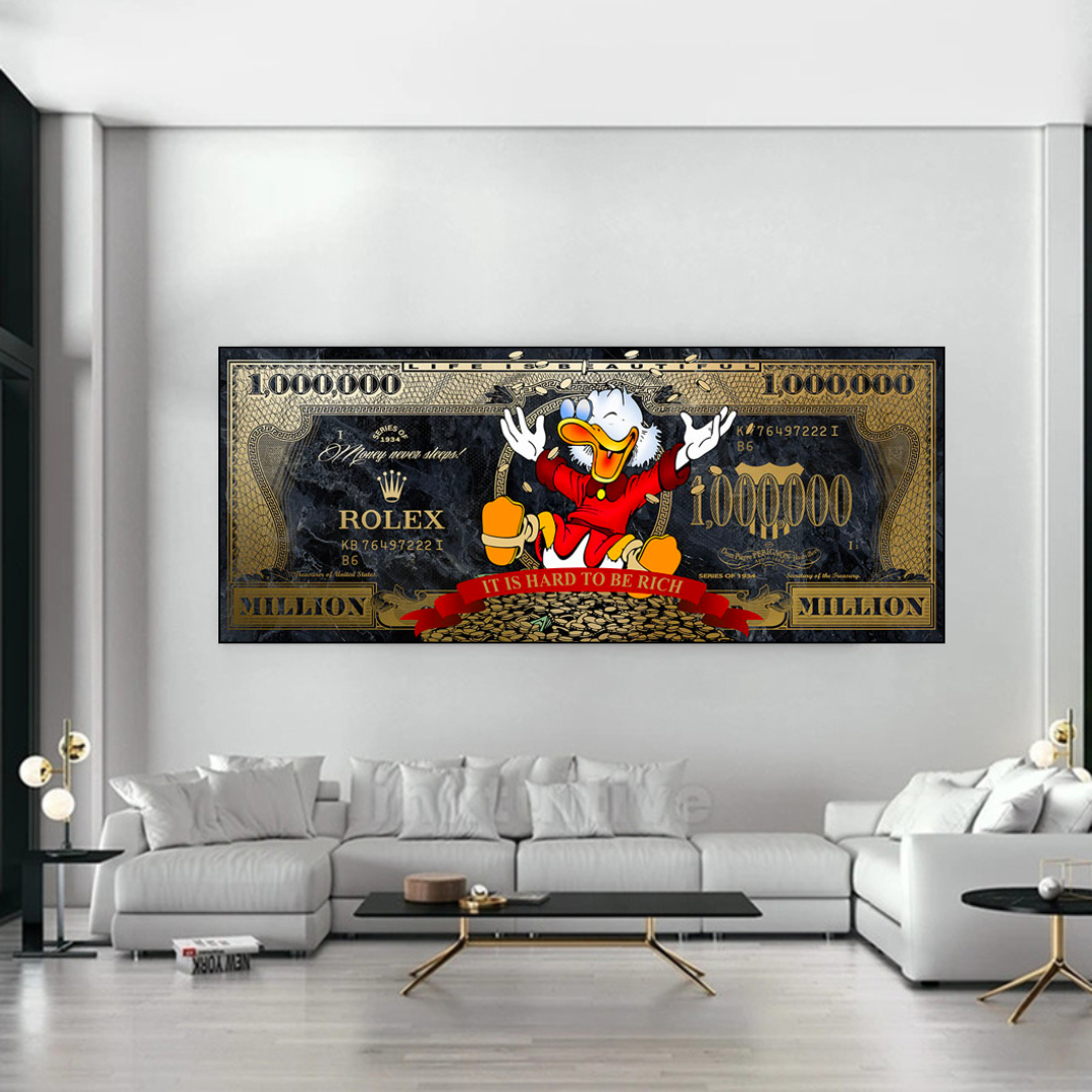 Scrooge McDuck One Million Dollar Canvas Wall Art-GraffitiWallArt