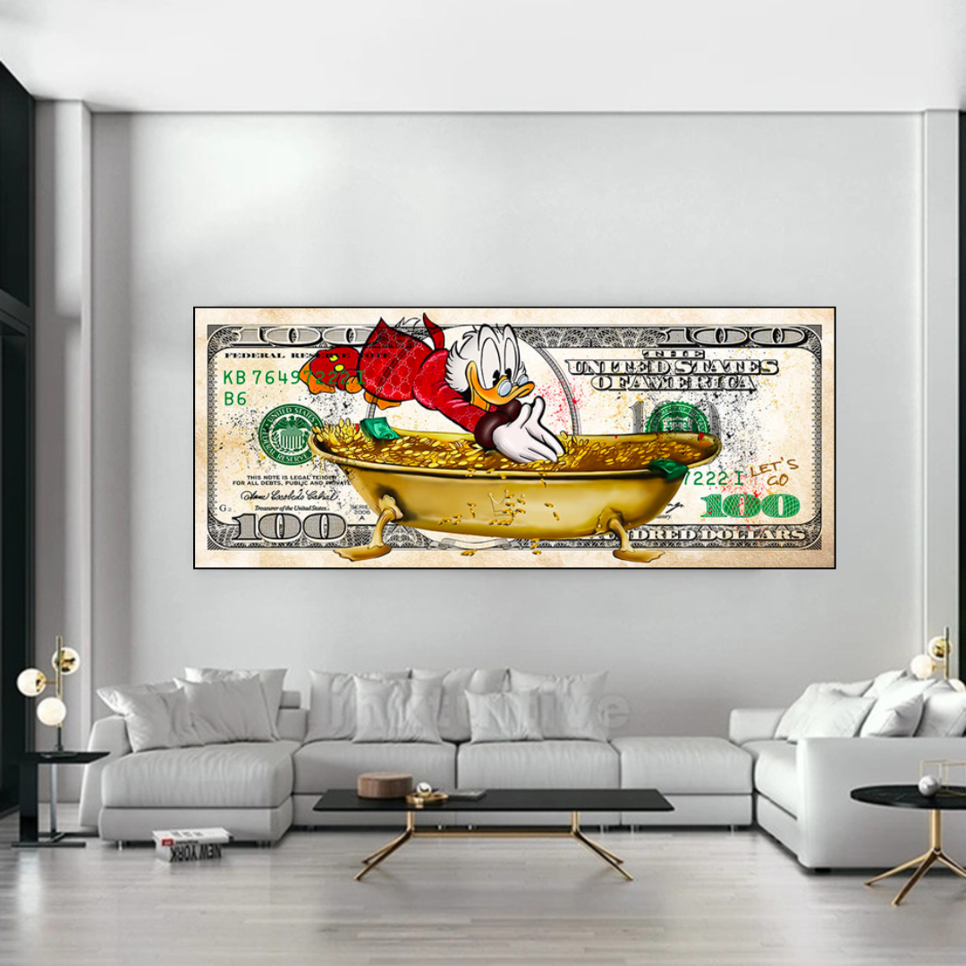 Scrooge McDuck One Million Dollar Canvas Wall Art-GraffitiWallArt