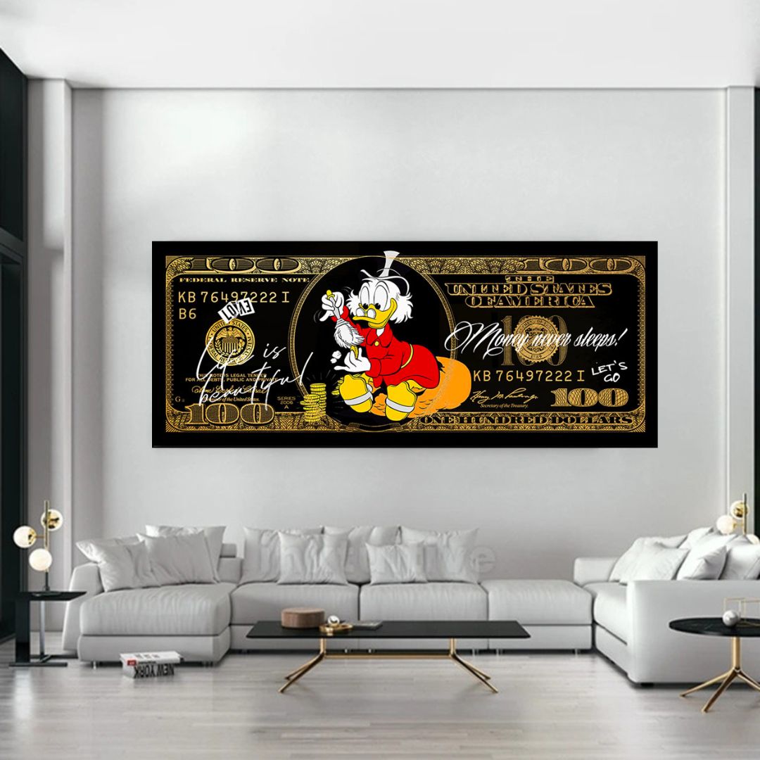 Scrooge McDuck One Million Dollar Canvas Wall Art-GraffitiWallArt