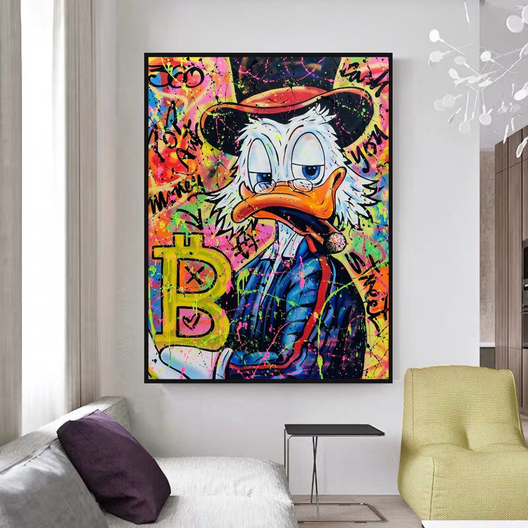 Scrooge McDuck Pop Art Bitcoin Millionaire Canvas Wall Art-GraffitiWallArt