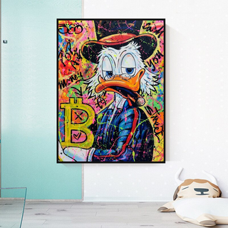 Scrooge McDuck Pop Art Bitcoin Millionaire Canvas Wall Art-GraffitiWallArt