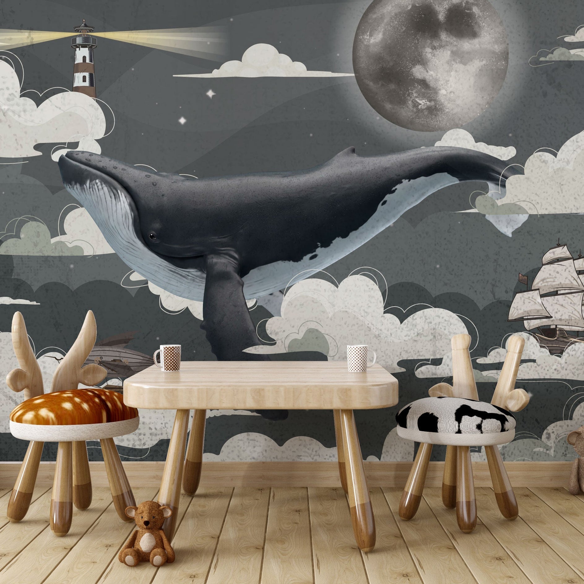 Sea Whale Adventure - Kids Nursery Wallpaper Mural-GraffitiWallArt