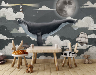 Sea Whale Adventure - Kids Nursery Wallpaper Mural-GraffitiWallArt