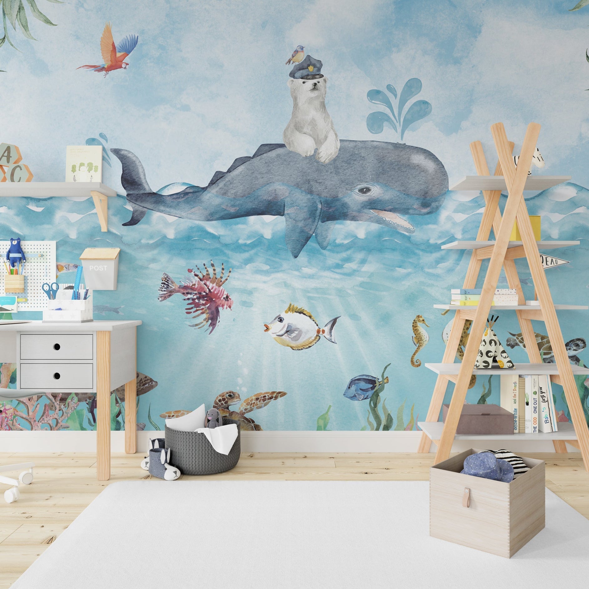 Sea Whale Captain - Kids Nursery Wallpaper Mural-GraffitiWallArt