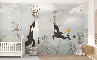 Sea Whale Circus - Kids Room Wallpaper Mural-GraffitiWallArt