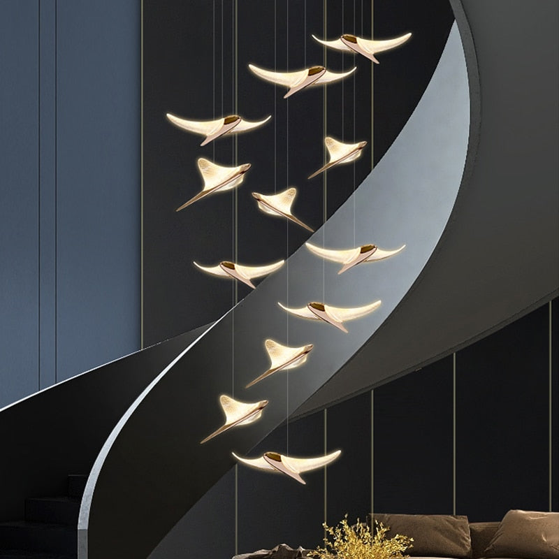 Seagull Hanging Light Staircase Chandelier – LED Lighting-GraffitiWallArt