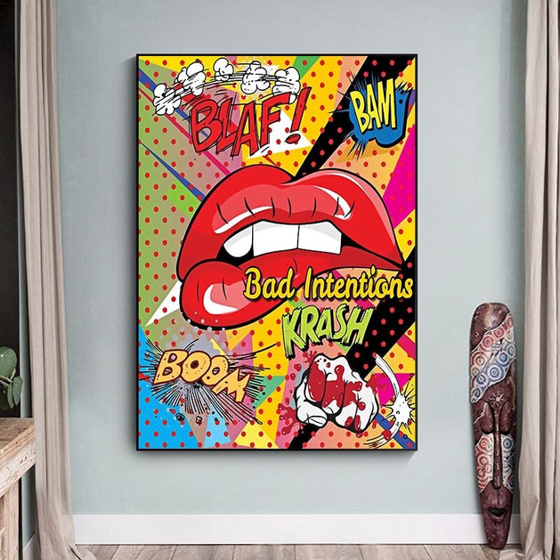 Sexy Lips Canvas Wall Art - Pop Wall Art Print for a Bold Statement-GraffitiWallArt