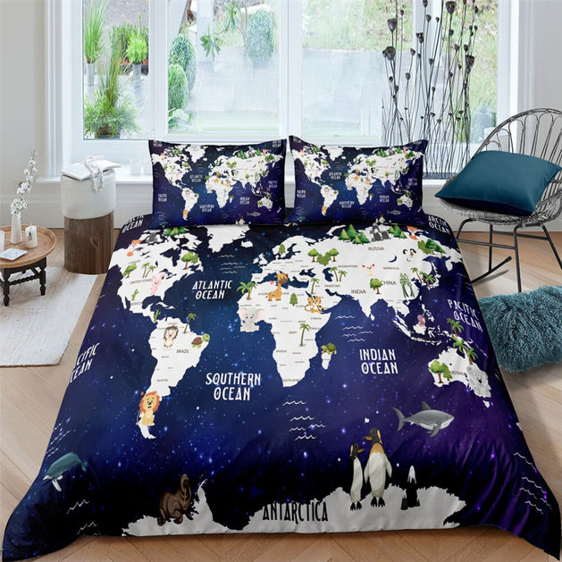 Shop World Map Bedding Set - Explore New Aesthetic-GraffitiWallArt