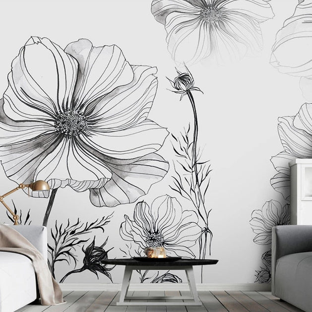 Sketch Flower Wallpaper Mural: Stunningly Unique Design-GraffitiWallArt