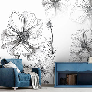 Sketch Flower Wallpaper Mural: Stunningly Unique Design-GraffitiWallArt